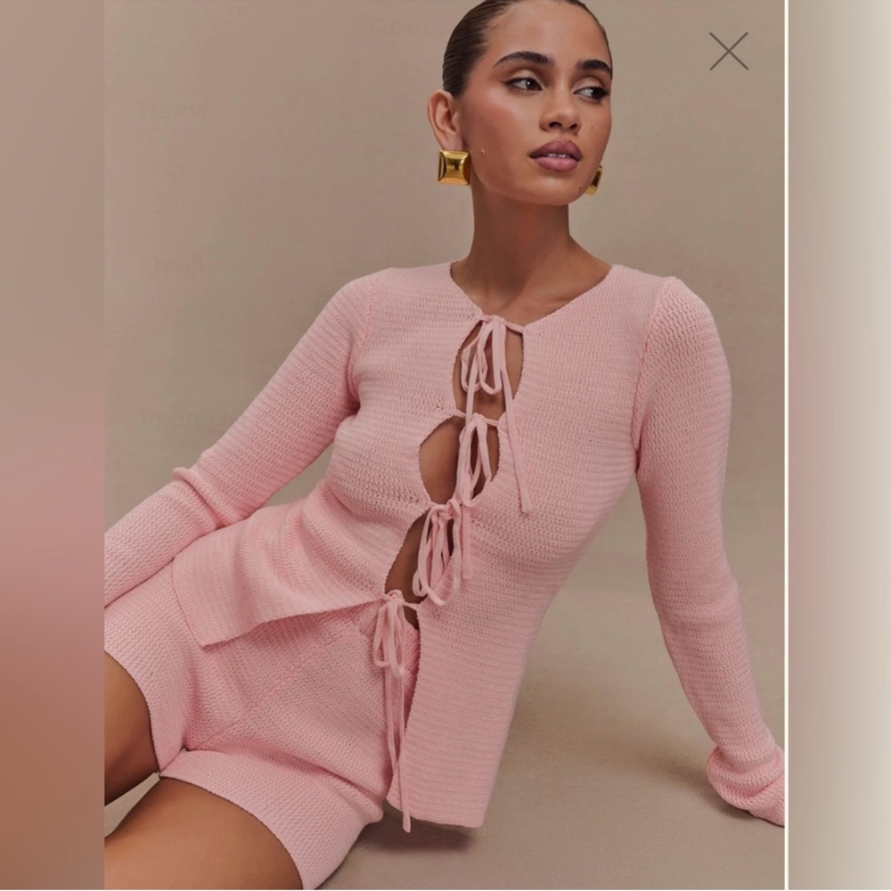 Meshki Pink Knit Tie-Front Set